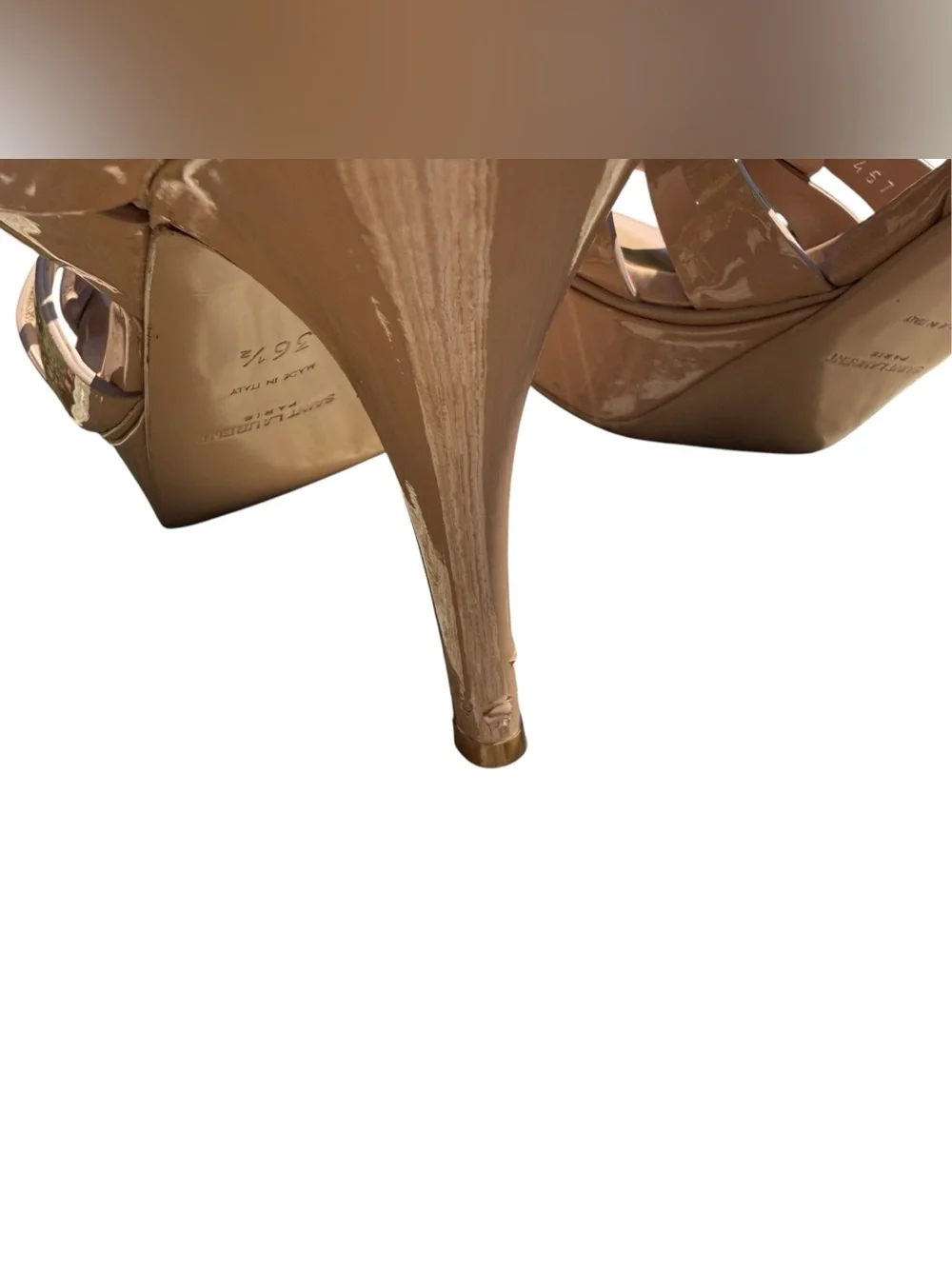 Yves Saint Laurent YSL Tribute 105 Nude Patent Platform Heels EU 36.5 Italy Luxe